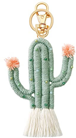 caoxhenr Boho Kaktus Schlüsselanhänger Wandbehang Ornament Heimdekoration Zubehör Quaste Makramee Schlüsselanhänger Taschenanhänger für Frauen Mädchen, B