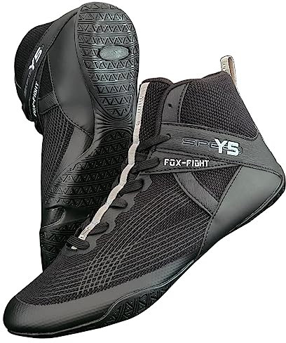 FOX-FIGHT Y5 Kampfsport Schuhe Ringer Schuhe athletik Fitnesschuhe Bodybuilding Kraftsport Box Hog 45 schwarz/grau