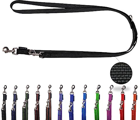 Hundeleine gummiert verstellbar/Doppelleine gummiert für mittlere und große Hunde / 2m / 2,40m / 2,80m / 3,50m / 5m (Schwarz, 5m)