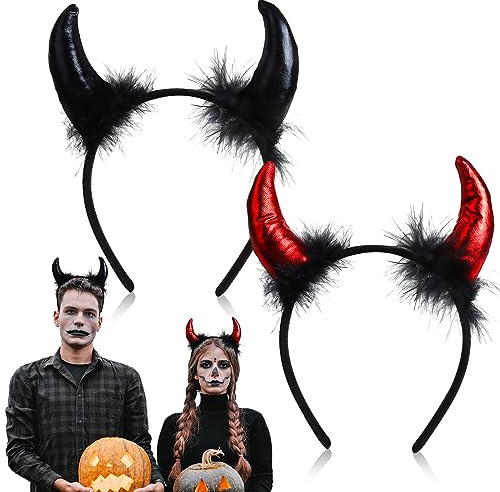 Sinwind Teufelsohren Teufel Ohren, 2 Stücke Teufelshörner Haarreif Haarband Rot mit Schwarz, Teufelshörner Stirnband Headwear Hörner Für Fasching Karneval Halloween Kinder Party