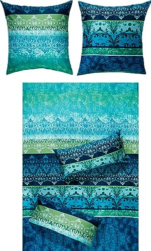 Erwin Müller Bettwäsche Flanell mit Wendekissenbezug blau Größe 40x80 cm / 135x200 cm - für die kühle Jahreszeit, mollig warm, temperaturregulierend, mit Reißverschluss