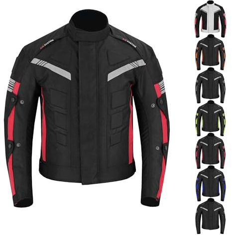 Chaqueta de motocicleta impermeables CE Armor Cordura Motocicleta Chaquetas a prueba de viento Equipo de protección de cuerpo completo Blindado Otoño Verano Invierno para hombres (XL, Red)