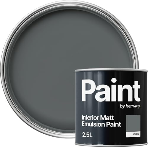 Hemway Old Stone Grey Paint 2.5 L, Indoor Matt Finish, One Coat, Wall Paint, Acrylic & Water-Based Emulsion, Quick Dry & High Coverage for the Kitchen, Bathroom & Bedroom Walls & Ceiling