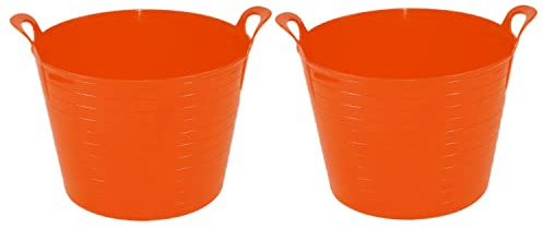 SET OF 2-42L Litre Robust Versatile Multipurpose Large Flexi Tub Flexible Plastic Storage Container Bucket Tub Trug Horse Feeding Tub Perfect For Garden Home - MADE IN UK (Orange)