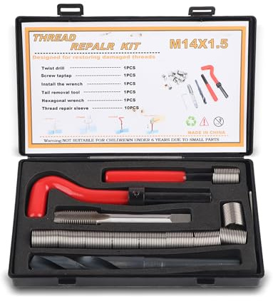 FLEXMAN 15 Pièces Kit de Réparation de Filetage, M14 X 1,5 en Acier Inoxydable, Manchon Fileté, Clé Torsadée, Insert Fileté Outils de Filetage pour Appareillage Commutation Haute Tension Voiture