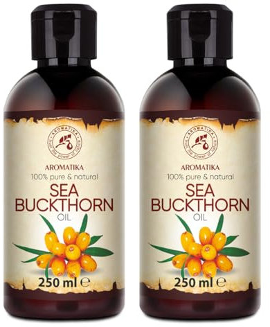 Olio di Olivello Spinoso Set 2x250ml - Pressato a Freddo - Naturale - Olio per la Cura della Pelle - Viso - Capelli - Bellezza - Massaggi - Cura Corpo