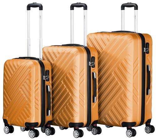Zelsius Koffer Set 3 Stück, Orange | ABS Hartschalenkoffer mit Zahlenschloss, Doppelrollen und Innen Trennwand | Handgepäckkoffer, Hartschalenkoffer Set 3 teilig, Trolley, Koffer Groß, Luggage Set