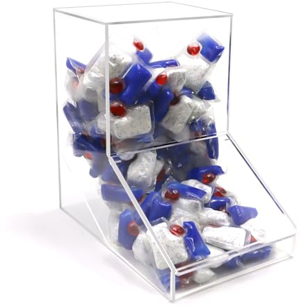 Shonmogar Dishwasher Pod Holder Acrylic Container with 2 Lids, Wall Mount or Countertop, Transparent, Clear Dishwasher Pods Candy Laundry Pods Storage