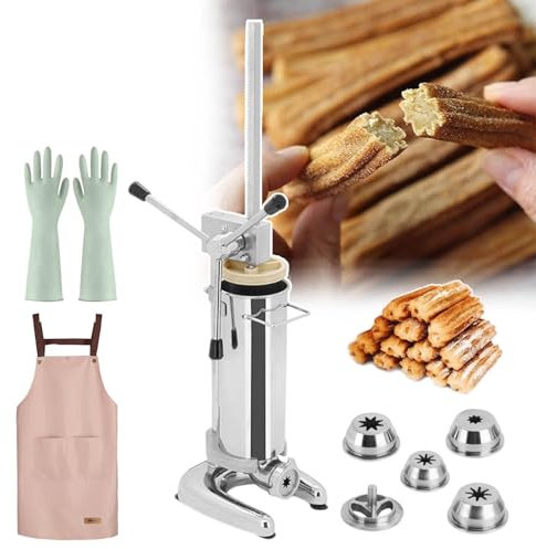Máquina Vertical Para Hacer Donuts Españoles, Llenadora Manual De Churros, Con 4 Pares De Guantes, 5 Moldes Y 1 Delantal, Mango Desmontable, Para Hogar/Cafetería/Hotel/Restaurante/Bar,2L