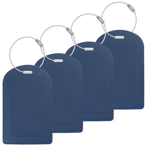Gloppie Luggage Tags 4 Pack TSA Approved Luggage Tag for Suitcase PU Leather Travel Bag Tags Name Tags with Privacy Cover Dark Blue