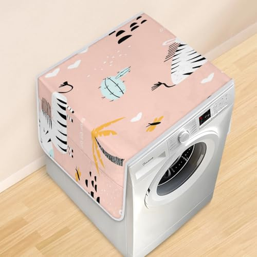 Zebra Cactus Washer and Dryer Covers for the Top Non-slip Washing Machine Cover with 6 Pocket 46.7 x 18.5 Inch Dustproof Dryer Top Protector for Laundry Kitchen Home