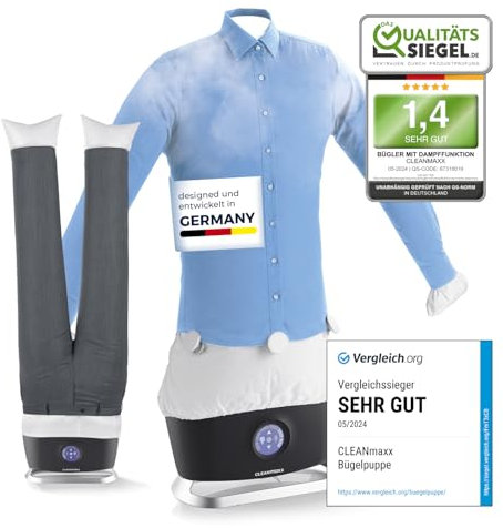 CLEANmaxx Ferro automatico per camicie Pro Steam + accessorio per pantaloni, funzione vapore, display touch, ferro da stiro per camicie e camicette, riduce gli odori, disinfetta, leviga, rinfresca