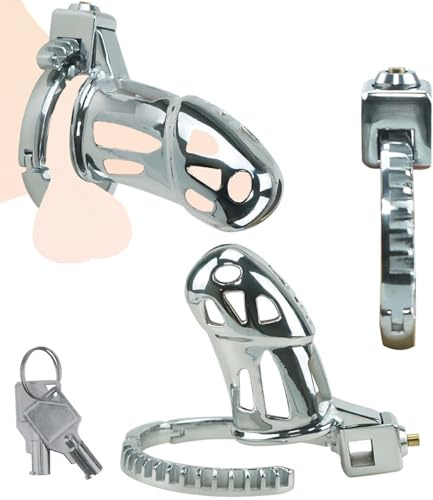 JXszxbt Edelstahl Metall Penis Käfig Metall Keuschheitskäfig Mit Einstellbar Cockring für Männer Atmungsaktiver Peniskäfig Keuschheitsgürtel Bondage Extrem Chastity Cock Cage Sex Spielzeug für Männer