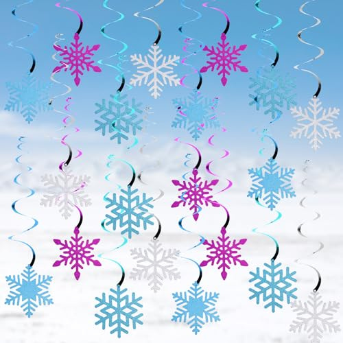 20pz Decorazioni a Vortice Pendenti con Fiocchi Neve Invernali, Decorazioni Appese Fiocco Neve Stampa Fronte-Retro Stelle Filanti Appese Al Soffitto Decorazioni Feste Invernale Compleanno