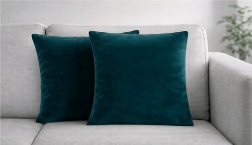 Seechoo Velvet Cushion Covers, Set of 2, 45cm x 45cm, 18x18 Inch, 17 Colours, Extra Soft Plush, Decorative, Invisible Zipper (Emerald Green)