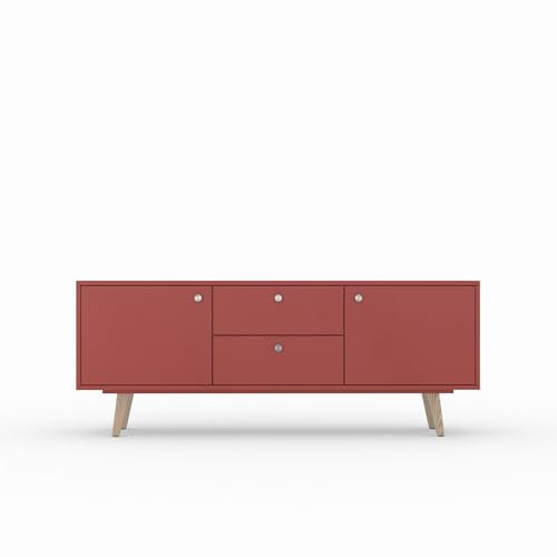 TV Schrank CROCUS, NCS 3560y70r Dark Ziegel rot, 2 Türen, 2 Schubkästen, skandinavisches Sideboard, 190 x 66 x 43 cm