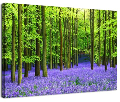 Lavendel-Wandkunst, violette Blume in grünen Wäldern, Wandbilder für Wohnzimmer, Dekoration, Natur, Waldlandschaft, Leinwanddrucke, moderne Blumenlandschaft, Gemälde, Kunstwerk für Badezimmer