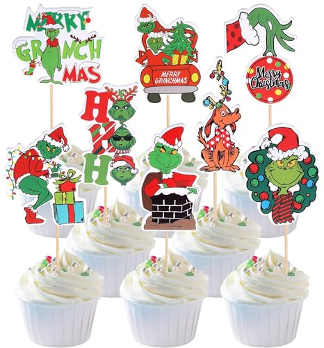 Xsstarmi 32 Packung Frohe Weihnachten Cupcake Toppers Merry Christmas Cupcake Picks für Frohe Weihnachten Feiertage Geburtstag Zubehör für Party Kuchendekorationen