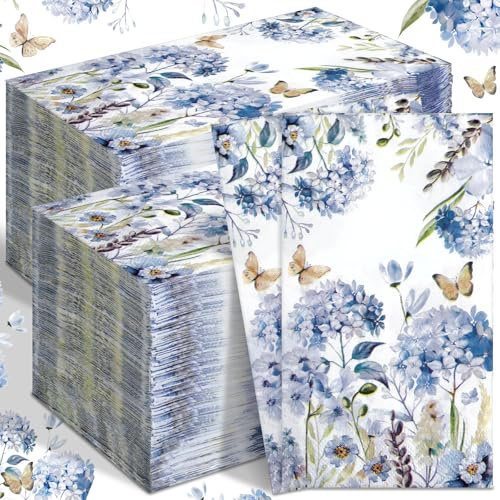 Karenhi Lot de 200 serviettes jetables en papier pour invités à motif d'hortensia aquarelle, 2 plis, serviettes jetables pour salle de bain, fête de mariage – Serviettes de table décoratives, pour