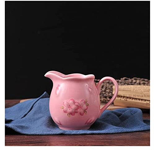 IUokLU Jarra de Leche con Espuma Jarra de Leche con decoración de Flores Jarra de cerámica Estilo Vintage con asa Jarra para Leche y café Jarra para Salsa Jarra,Rosa