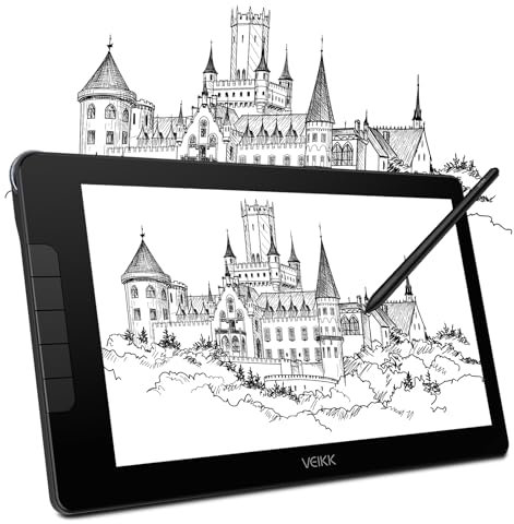 Tableta gráfica VEIKK Studio 16 con pantalla 15,6 pulgadas, 16384 niveles, inclinación, 5 botones+1 barra táctil, compatible con Windows/Mac