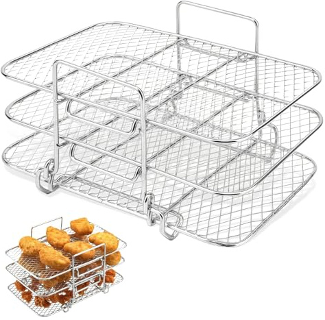 Airfryer tillbehör för Ninja Foodi Dual Zone AF300EU/AF400EU, GOEDCH varmluftsfritös grillgaller dehydrering multifunktionell, avtagbar 304 överdragen rostfritt stål luftfryer rack, varmluftsfritös