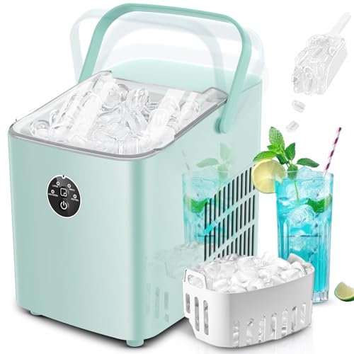Eiswürfelmaschine, Eiswürfelbereiter 8 Würfel in 5 Minuten fertig, 14 KG in 24 Stunden, Selbstreinigende Kleine Eiswürfelmaschine, 2 Eiswürfel Größen für Küche, Büro, Bar und Party
