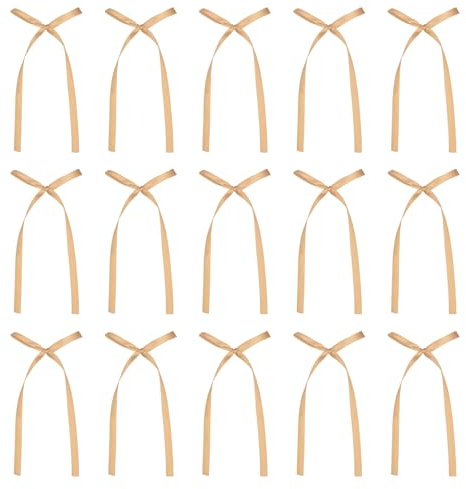 sourcing map 20 Pcs Bow Cake Toppers, 3x5.7 Inch Bow Cupcake Toppers Satin Bowknot Bow Party Decorations for Cake Dessert Craft DIY Decorating Wedding Birthday Party, Champagne