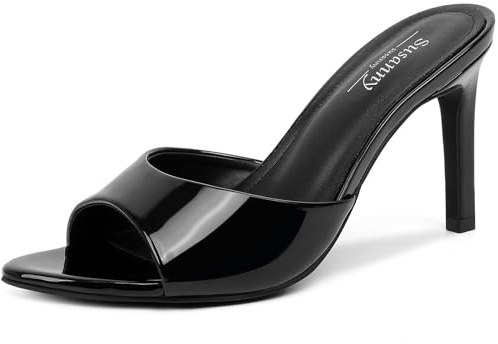 Susanny Black Mule Heels for Women Pointed Open Toe Sexy Slip on High Heeled Sandals Stiletto Dress Comfortable Backless Mules Shoes Wedding Bridal Parties Vacation Casual Office Work Shoes 9