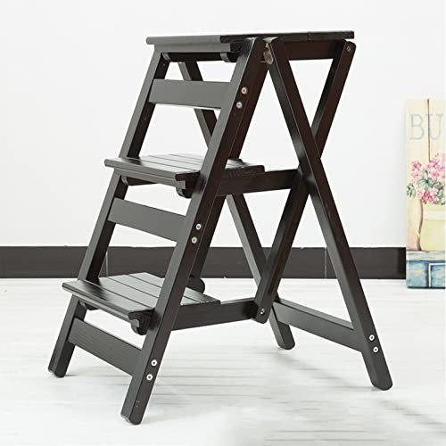 Sgabelli Pieghevoli a 3 gradini, Scala a pioli in Legno Multifunzionale, Sedile ad Aria Portatile, Sgabello per casa, Ufficio, Camera da Letto