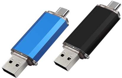 2-Pack 64GB USB C Flash Drive Dual Flash Drive Typ C + USB A Memory Stick Jump Drive 2-in-1 Thumb Drive für Speicherung und Backup (64GB*2 Black&Blue)