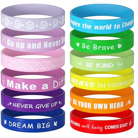 CHRORINE - Set di 48 braccialetti in silicone con citazioni motivazionali, braccialetti sportivi unisex per insegnanti, amici, studenti, regali incoraggianti, 12 modelli, Taille unique, Silicone