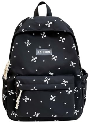 Generisk båge ryggsäck för flickor, söt rosett tryck Kawaii preppy aesthetic Y2k ryggsäck för skola, svart, En Storlek