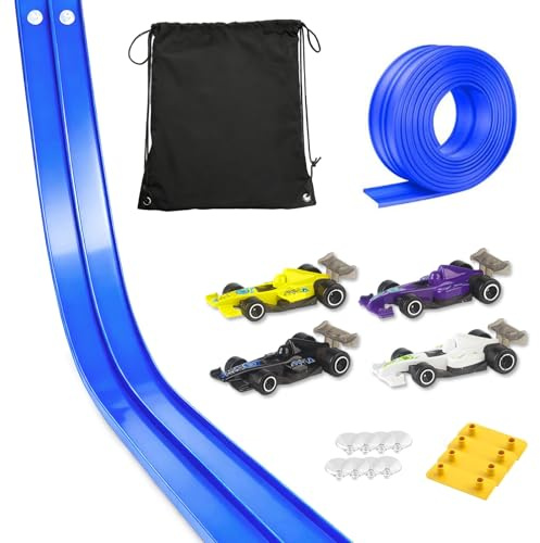 Pista Macchine Flessibile 5m - Pista Da Corsa Con Rampe Include 4 Auto Da Corsa, Flessibile Per Looping, Salti, Rampe, Con 1 Borsa Per Riporre