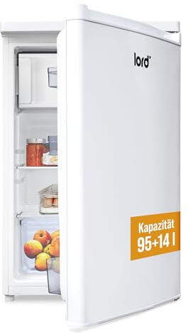 Lord R3 Kühlschrank mit Gefrierfach, 85 cm hoch, 109 L, Energieklasse D, leise 37 dB, freistehend - Mini Kühlschrank mit 14 L Gefrierfach, weiß