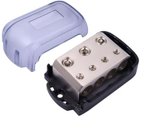ALCXAZS Scatola di giunzione per amplificatore audio per auto universale 3-in-4-out Accessori per automobili con morsettiera di alimentazione stereo in lega alluminio