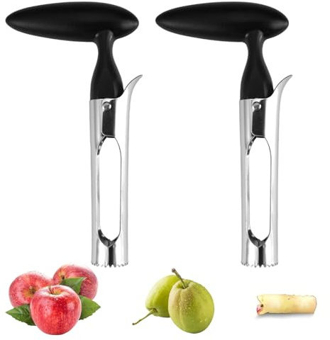 2 Piezas Descorazonador de Manzanas Portátil, Manzana con Mango Y Hoja Dentada, Manzanas Duradero Y Portátil Descorazonador para Manzana, Peras, Melocotones, Albaricoques, Pimientos Dulces, Tomates