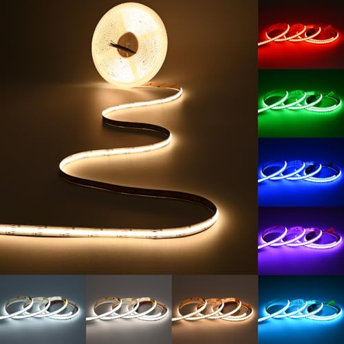 JOYLIT 24V RGBCCT COB LED Streifen 5-in-1 10M 840 LEDs/M Punktlos Innen | RGB+2700K-6500K CCT Farbwechsel, 19W/M, Zuschneidbar, Selbstklebend, LED-Band für Partys, Clubs, Heimdekoration(nur Leuchten)