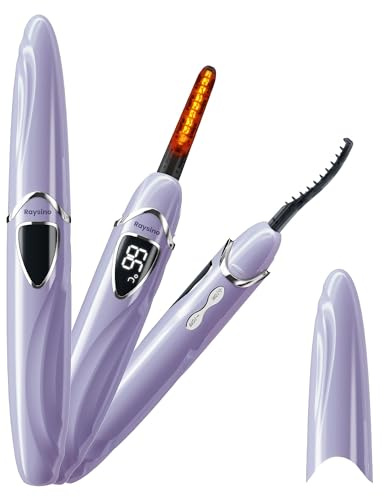Raysino Heated Eyelash Curler, S600 Rechargeable Heated Lash Curler, Eyelash Curler Heated in 8s for Women 24 Hs Lasting Natural Makeup (Lilac/Silver, 148MM)