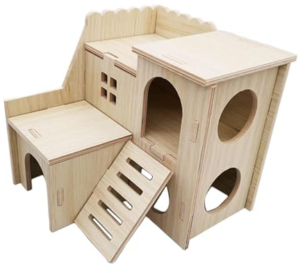 DXEHSEUY Hamsterhus i trä med rolig bur tillbehör för lemmar små husdjursmus 14,5 cm x 15,5 cm x 14 cm träfärg 14,5 x 15,5 x 14 cm