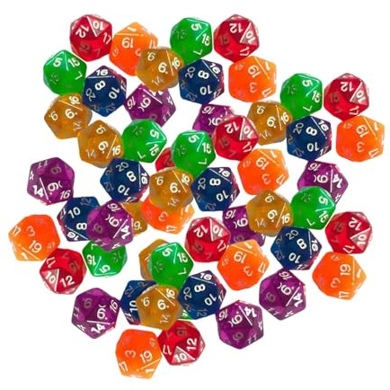 AMSLSIU Set di dadi poliedrici D20 Assortimento di dadi a 20 facce facile lettura con 60 per giochi ruolo in acrilico Assortimento da 20 mm Cubo D20 Cubo 6 colori