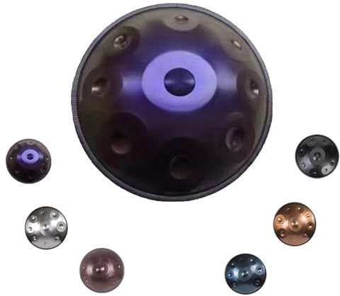 Handpan Drum 22 Zoll 9/10/12 Noten D Kurd 432/440Hz Steel Handpan Instrument Handabgestimmtes Komplettset Harmonic Percussion Hand Pan für Anfänger Profis Musiktherapie(Deep Purple,432HZ/10Note)