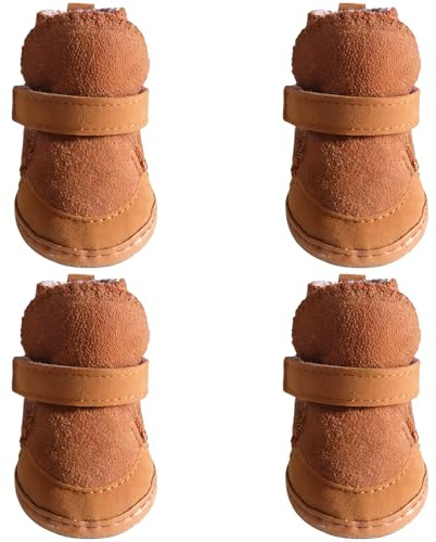 Chihuahua Winterschuhe, 4 Stück, braun, Hundestiefel mit Hakenschlaufe, kleine Hunde, mit Fleece gefüttert, Pfotenabdruck-Schuh