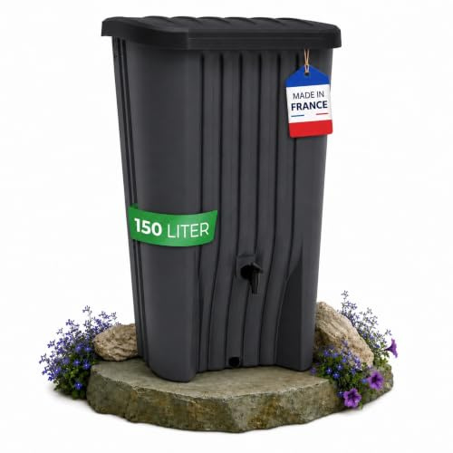 YourCasa Depósito Agua Lluvia 150 L, Estrecho con Grifo, Antracita