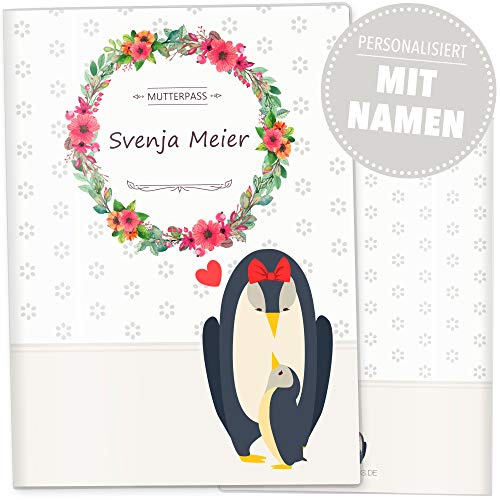 OLGS Mutterpasshülle Mommy Love Daisy - Personalisierbare Kunststoff-Schutzhülle mit Pinguin-Motiv für den deutschen Mutterpass