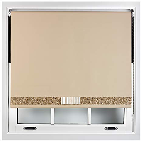 FURNISHED Persianas enrollables Opacas con Tela Decorativa con Purpurina y Lazo - Recortables - Capuchino 90W x 165H cm