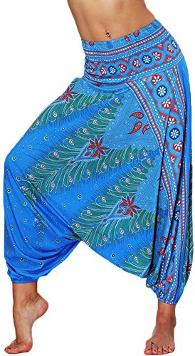 Nuofengkudu Dam haremsbyxor, hippie, säckiga, boho-mönstrade, high waist, smocked waist, low crotch, lounge wide, byxor för yoga, sommar, strand