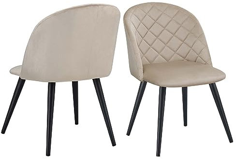 Duhome Esszimmerstuhl 2er Set, Samt Schminktischstuhl Retro Design Polsterstuhl mit Rückenlehne für Küche Esszimmer Lounge Wohnzimmer, Beige