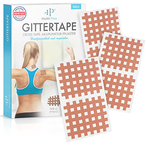 Health Press Gittertape Cross Tape – Größe Typ C 40 Stück – Gitterpflaster zur Akupressur – Akupunkturpflaster mit ausführlicher E-Book Anleitung zum Download – Akupressur Pflaster