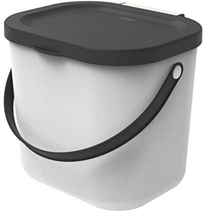Rotho Albula Biomülleimer 6l mit Deckel und Henkel für die Küche, Kunststoff (PP) BPA-frei, weiss/anthrazit, 6l (23,5 x 20,0 x 20,8 cm)